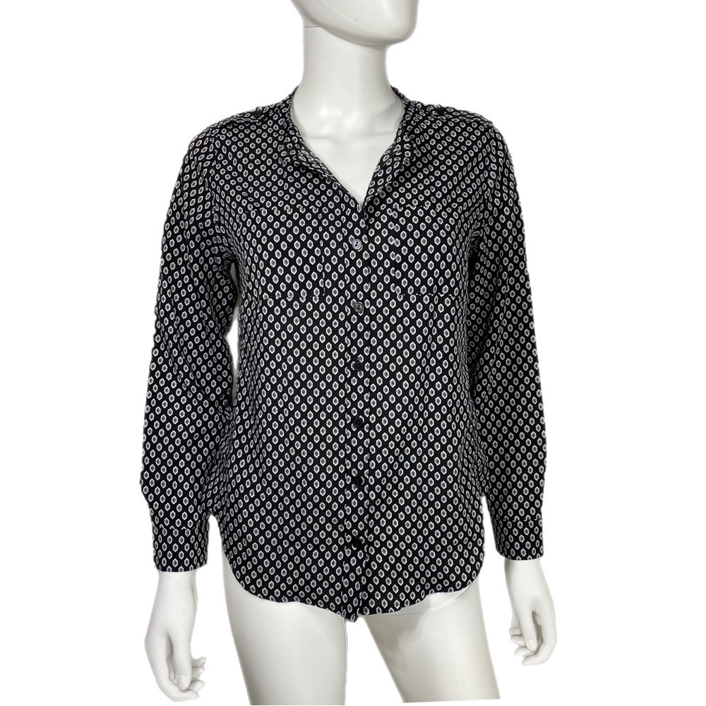 Express Diamond Pattern Black & Gray Design Long Sleeve Collarless Button Down - Picture 1 of 6